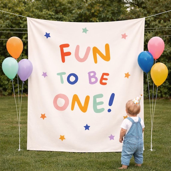 Fun To Be One Birthday Banner, Colorful First Birthday Party Decor, 1st Birthday Theme Backdrop, Rainbow One is Fun Fabric Banner
