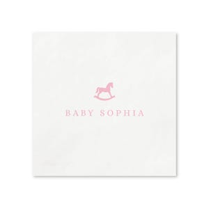 Custom Rocking Horse Baby Shower Napkins, Personalized Baby Name Napkins, Classic Baby Shower Party Decor (Pack of 50)