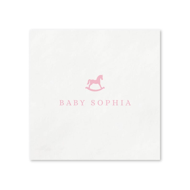 Custom Rocking Horse Baby Shower Napkins, Personalized Baby Name Napkins, Classic Baby Shower Party Decor (Pack of 50)
