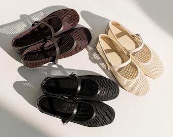 Scarpe Mary Jane in mesh estetiche, ballerine leggere da donna, scarpe estetiche morbide e femminili, slip-on estive traspiranti