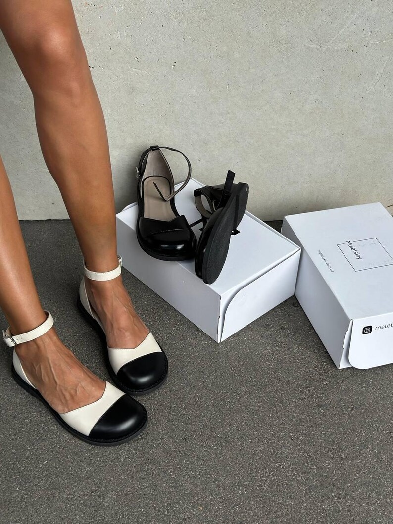 Zapatos Mary Jane anatómicos bicolor con correa en el tobillo, zapatos descalzos con puntera reforzada para mujer, zapatos de vestir con puntera ancha. imagen 13