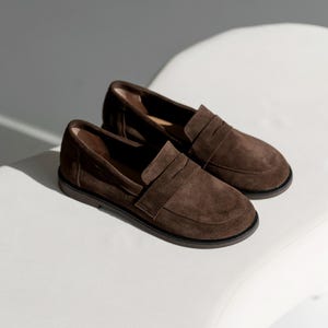 Dark Brown Suede Penny Loafers for Women, Wide Toe Box Barefoot Shoes, Handmade Chocolate Suede Flats, Anatomical Women's Shoes image 10