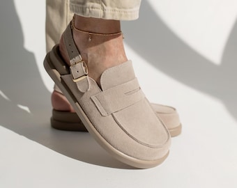 Suede Sandals Women, Minimalist Leather Slides, Wide Fit Comfort Summer Shoes, Genuine Suede Open Toe Mules, Breathable Walking Shoes
