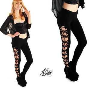 Leggings noirs tressés Queen Of Hearts - Fente - Tresse - Tissage - Festival - Leggings sexy -