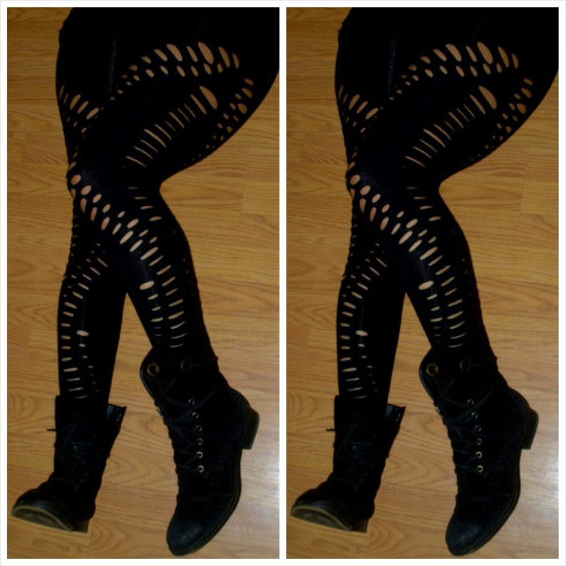 Womens Leggings Black Shredded Leggings and Tights Cut Out - Etsy