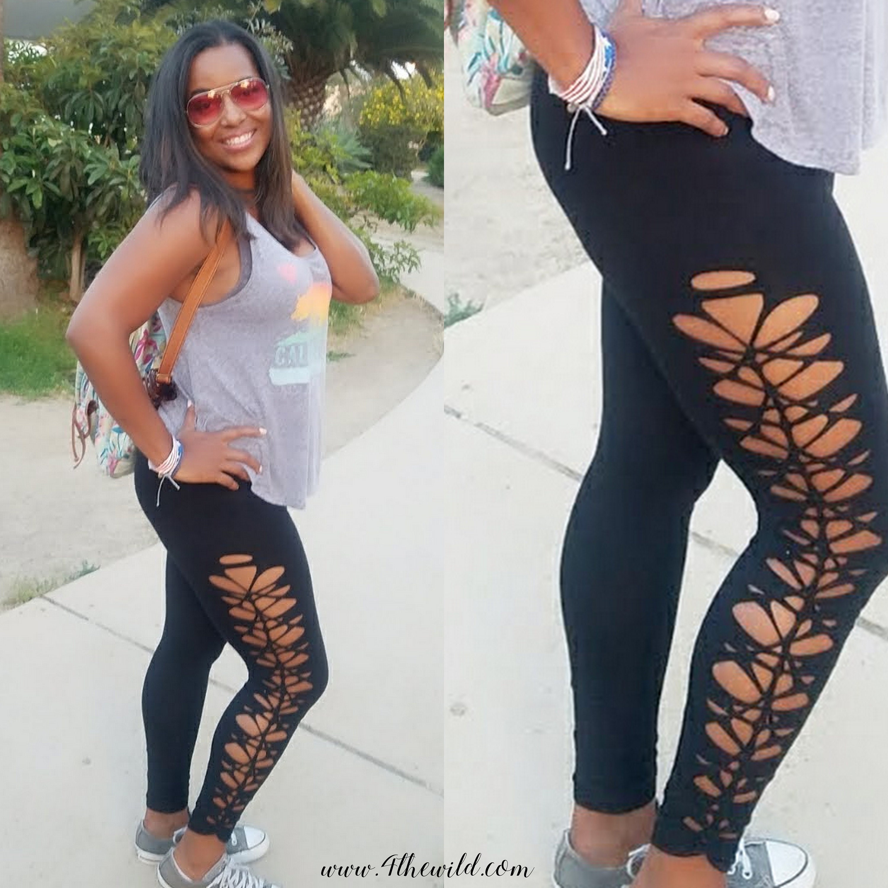 Black Yoga Leggings Braided Down the Sides Available in Plus Sizes