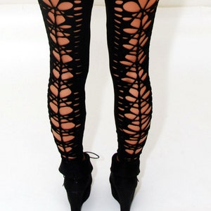 New Womens BLack Rocker Cut Leggings Pants image 4