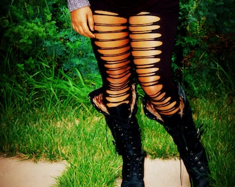 Womens Leggings - Black Shredded Leggings and Tights Cut Out Nicki Minaj Billboard Music awards