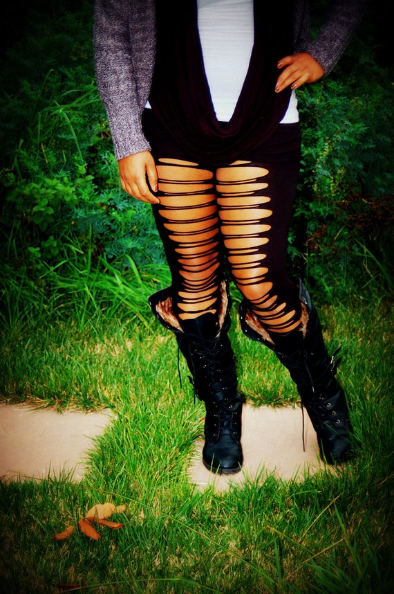 black slashed leggings