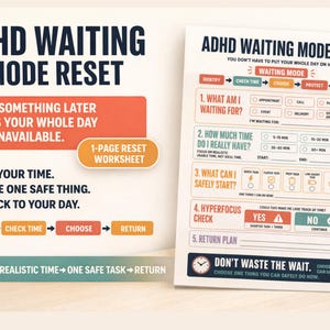 ADHD Waiting Mode Reset Worksheet | Time Blindness & Executive Function | One-Page Printable PDF