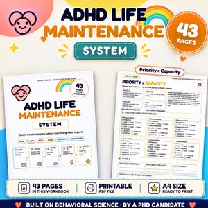ADHD Life Maintenance Workbook, 43-Page Printable PDF for Executive Function and Overwhelm Reset