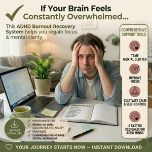 ADHD Burnout Recovery Planner | Executive Dysfunction Workbook – Neurodivergent Digital & Printable