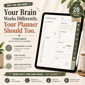 ADHD Digital Planner | Hyperlinked GoodNotes Planner | Daily Focus & Executive Function System | Mental Clutter Organizer