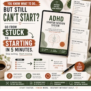 ADHD Workbook for Adults | Stop Task Paralysis & Start Tasks Faster | Executive Dysfunction Toolkit | Printable PDF