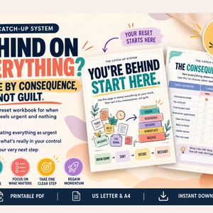 Overwhelm Reset Workbook, Task Backlog Planner, Executive Function & Task Initiation Printable PDF, 31-Page Catch-Up System