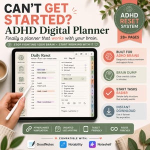 Overwhelmed ADHD Brain? ADHD Digital Planner for Adults | GoodNotes Planner | Brain Dump, Daily Reset & Executive Function System