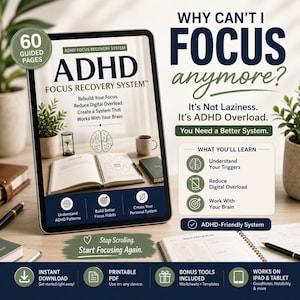 ADHD Focus Recovery Workbook | Dopamine Reset System | Digital Detox Planner | Executive Dysfunction Toolkit | Printable PDF