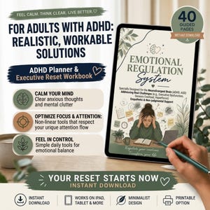 ADHD Planner for Adults, Stop Overthinking & Anxiety Workbook, Emotional Regulation, Executive Dysfunction Journal, PDF Printable