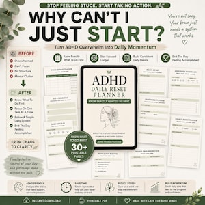 ADHD Daily Reset Planner for Women | Executive Dysfunction Workbook | ADHD Morning Routine | Overwhelm Recovery Journal | Printable PDF