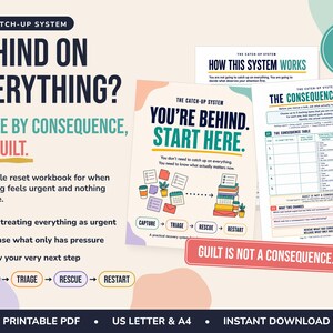 Catch-Up System | Overwhelmed & Behind on Everything Planner |Backlog Recovery Workbook | ADHD-Friendly Reset | Printable PDF