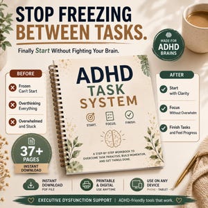 ADHD Task Paralysis Workbook | Executive Dysfunction Toolkit | Stop Freezing & Start Tasks | Adult ADHD Executive Function PDF