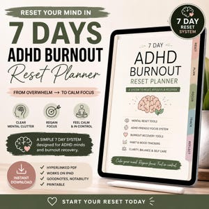 Gentle ADHD Reset Planner | Burnout Recovery & Executive Dysfunction Support | Calm Productivity Printable PDF
