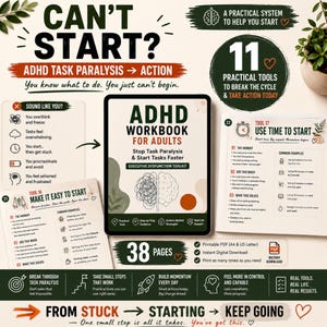 ADHD Task Paralysis Workbook | Executive Dysfunction & Task Initiation Tools | Start Tasks Again | Printable PDF
