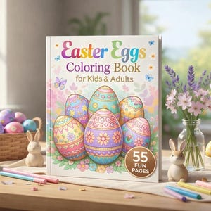 Oster-Malbuch für Erwachsene, 55 entspannende Mandala-Seiten, Stressabbauende Pflanzenmotive, Ostereier-Malvorlagen zum Ausdrucken, digitale PDF-Datei