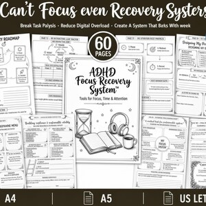 Quaderno di esercizi per il recupero della concentrazione in caso di ADHD | Disfunzione esecutiva e paralisi da compito (stampabile) | Disintossicazione dal sovraccarico digitale | PDF di 60 pagine | Formato A4 e US Letter