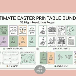 Ultimate Easter Activity Bundle for Kids, 38 Page Spring Coloring Book, Jesus Easter Games, Kids Easter Basket Stuffers Religious Printables