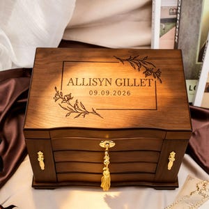 Personalized Wooden Jewelry Box With Mirror,Multi-Layer Wooden Jewelry Box,Custom Engraved Jewelry Box,Bridesmaid Gift Mother's Day Gift