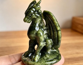 2.8" Natural Green jade Dragon Statue, Hand Carved Crystal Dragon Figurine, Healing Crystal Flying Dragon,Home Decor,Crystal Collection