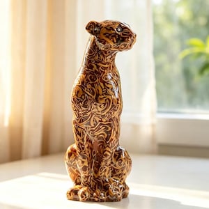 3.2" Natural Quartzose Jade Sitting Leopard Statue, Hand Carved Leopard Figurine, Healing Stone Panther Sculpture, Home Desk Decor Gift