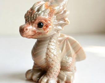 3.2" Natural Serpenggiante Dragon Carving, Hand Carved Crystal Dragon Figurine, Healing Stone Dragon Statue, Cute Desk Crystal Decor Gift