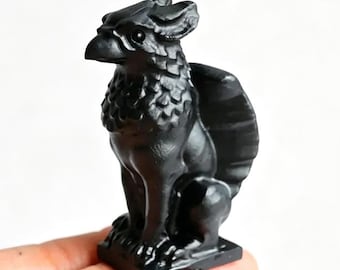 2.3" Natural Obsidian Griffin Carving, Hand Carved Obsidian Griffin Statue, Healing Crystal Dragon Figurine, Crystal Decor Gift