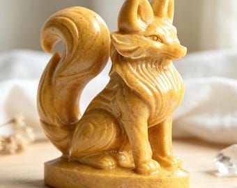 4" Natural Picasso Stone Fox Carving, Carved Crystal Fox Figurine, Healing Stone Fox Statue, Spiritual Home Desk Decor Gift,Crystal Lovers