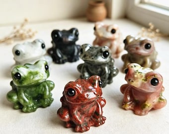 2" Natural Mixed Crystal Frog Carving, Handmade Healing Stone Mini Frog Sculpture, Spiritual Desk Decor Crystal Gift