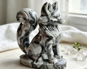Figura de zorro tallada en piedra natural Picasso de 10 cm, figura de zorro de cristal tallada, estatua de zorro de piedra curativa, regalo de decoración espiritual para el hogar y el escritorio, para amantes del cristal.