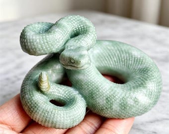 3.3" Natural Dushan Jade Snake Carving, Hand Carved Crystal Snake Figurine, Healing Stone Totem, Altar Desk Decor Gift