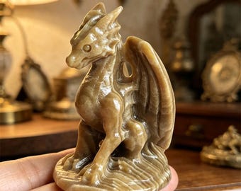 2.8" Natural Banded Calcite Winged Dragon Carving, Hand Carved Crystal Dragon Figurine, Healing Crystal Stone Statue 1PC