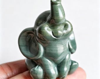 2.4" Hand Carved Natural Dushan Jade Cute Elephant Figurine, Mini Dushan Jade Elephant Statue, Crystal Healing Home Decor,Elephant Gifts