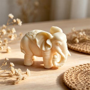 Figura de elefante de 7,6 cm tallada a mano en nuez de tagua, estatua de elefante de marfil vegetal, decoración para el hogar de la suerte, regalo de elefante de buena suerte, adorno de elefante