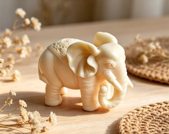Figura de elefante de 7,6 cm tallada a mano en nuez de tagua, estatua de elefante de marfil vegetal, decoración para el hogar de la suerte, regalo de elefante de buena suerte, adorno de elefante