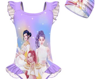 KPop Demon Hunters Rumi Girls Swimsuit, Youth One-Piece Swimsuit, Anime-Inspired Swimwear Cute Summer Swim Suit for girls kids Pink Swimsuit