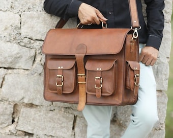 Genuine Brown Leather Messenger Bag for Men and Women Handmade Vintage Bag for Laptop Briefcase Satchel Bag