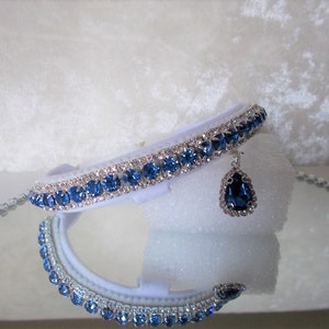 Crystal  Ice Blue & Diamond Dog or cat kitten Collar with crystal charm.  Chihuahua ,Yorkie small dog Puppy.