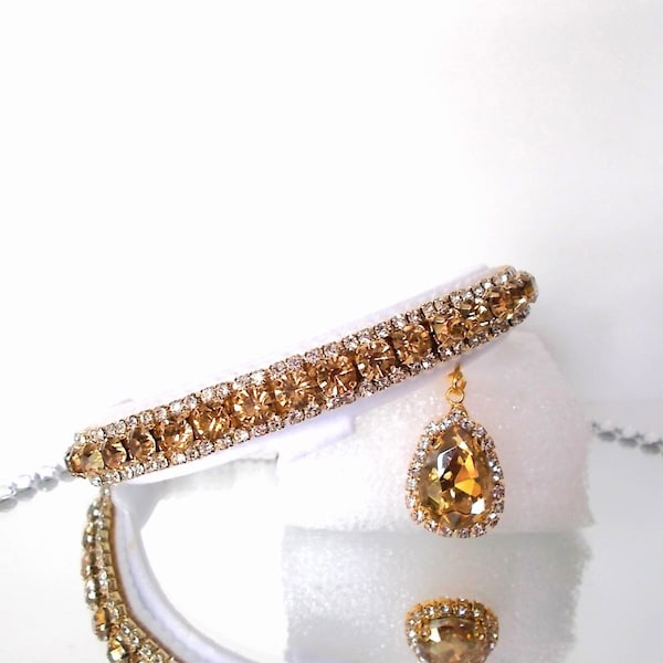 Crystal Champagne Gold & Diamond  cat kitten Collar with crystal charm.