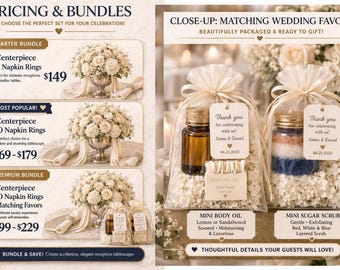 Ivory Floral Centerpiece Bundle with Wedding Favors, Elegant Tablescape Set
