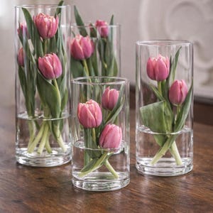 Pink Tulip Centerpiece: Spring Dining Table Arrangement, Glass Vase Artificial Flower Decor