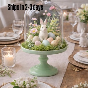 Osterhase Cloche Herzstück, Frühling Tischdekoration, Glaskuppel Osterdekoration